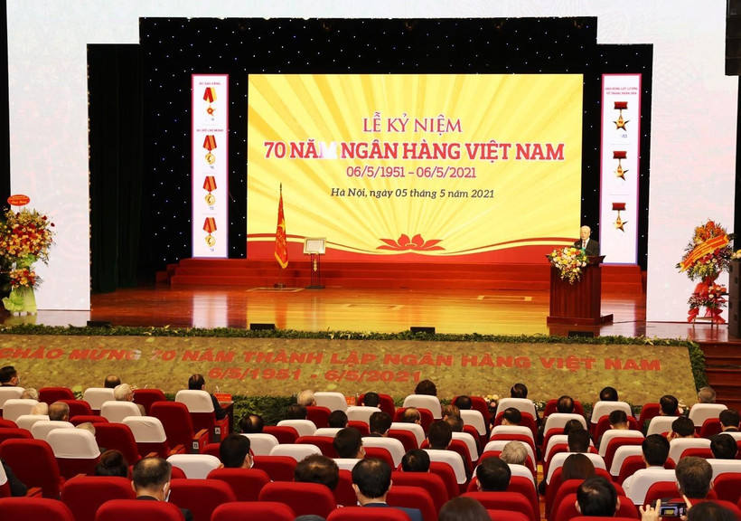 Toàn cảnh Tổng Bí thư Nguyễn Phú Trọng phát biểu tại Lễ kỷ niệm. (Ảnh: Trí Dũng/TTXVN)