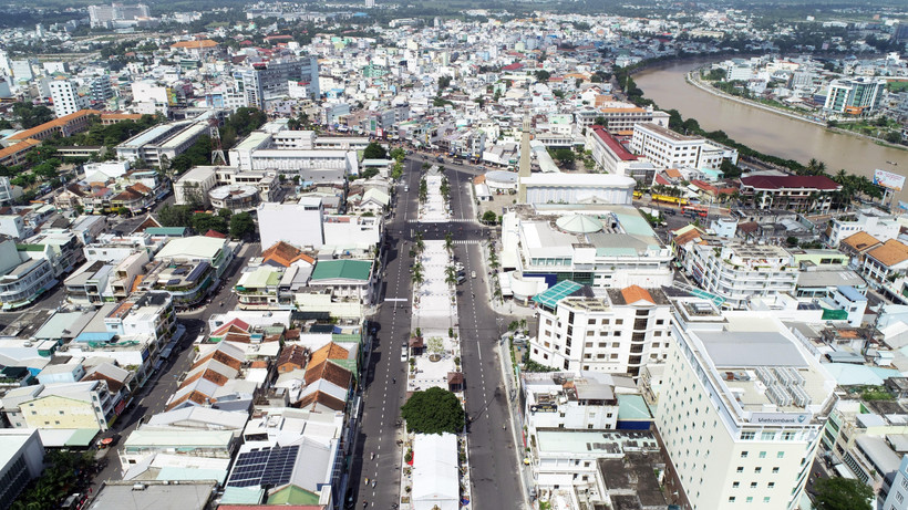 Thành phố Long Xuyên, tỉnh An Giang nhìn từ trên cao. (Ảnh: Thanh Sang/TTXVN)