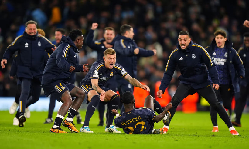 Real vào bán kết sau khi loại Man City ở loạt luân lưu may rủi. (Nguồn: PA)