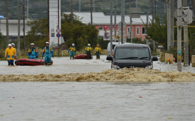 Cảnh ngập lụt do siêu bão Hagibis tại tỉnh Nagano, Nhật bản, ngày 14/10/2019. (Ảnh: AFP/TTXVN)