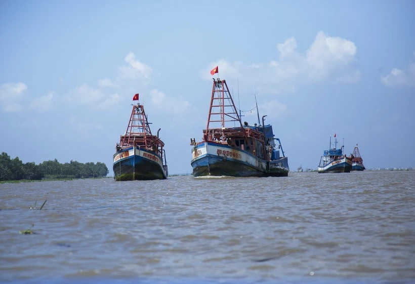 Các tàu cá của tỉnh Ninh Thuận vươn khơi khai thác hải sản đều được tổ chức giám sát, quản lý chặt chẽ. (Ảnh: TTXVN)