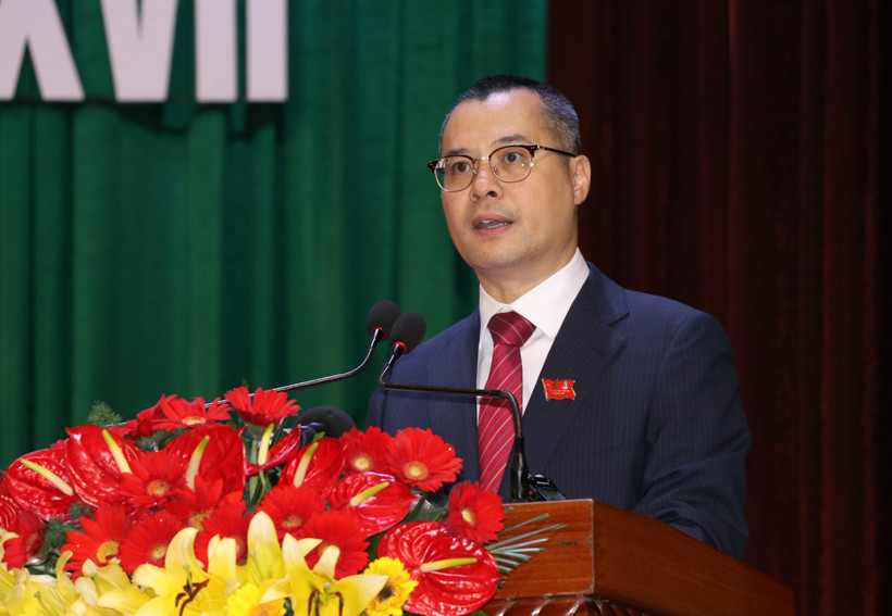 Ông Phạm Đại Dương, Bí thư Tỉnh ủy Phú Yên khóa XVII, nhiệm kỳ 2020-2025 phát biểu bế mạc đại hội. (Ảnh: Phạm Cường/TTXVN)