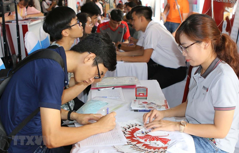 Người lao động tìm việc tại sàn giao dịch việc làm Thành phố Hồ Chí Minh. (Ảnh: Thanh Vũ/TTXVN)