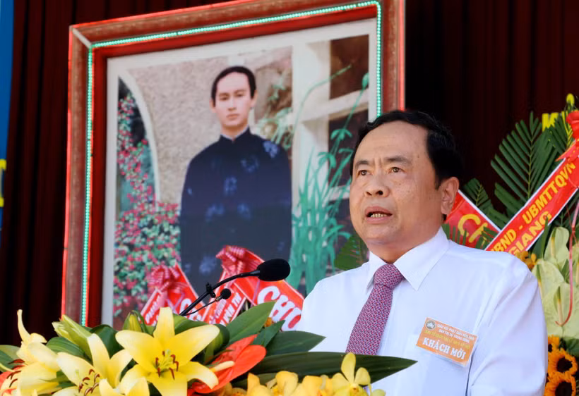 Ông Trần Thanh Mẫn, Bí thư Trung ương Đảng, Chủ tịch Ủy ban Trung ương MTTQ Việt Nam phát biêu tại buổi lễ. (Ảnh: Công Mạo/TTXVN)