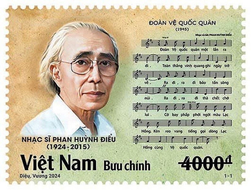 Bộ tem “Kỷ niệm 100 năm sinh nhạc sĩ Phan Huỳnh Điểu (1924-2015)” gồm 1 mẫu. (Ảnh: ictvietnam)