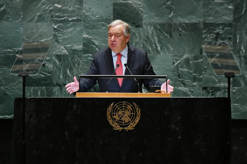 Tổng thư ký LHQ Antonio Guterres phát biểu trước Đại hội đồng LHQ ở New York, Mỹ ngày 24/9/2024. (Ảnh: THX/TTXVN)