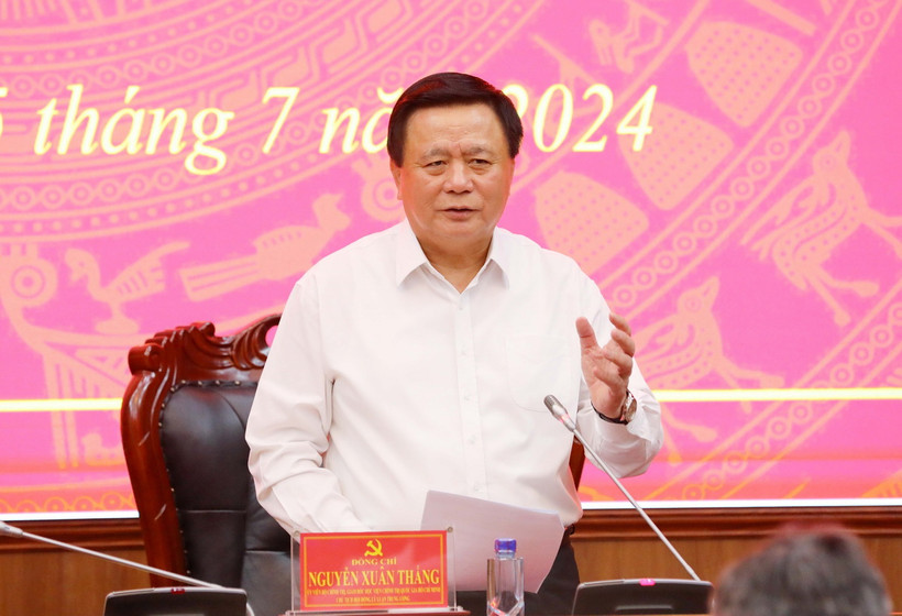 Ông Nguyễn Xuân Thắng phát biểu tại buổi làm việc. (Ảnh: Trung Kiên/TTXVN)