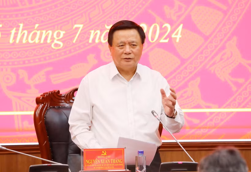 Ông Nguyễn Xuân Thắng phát biểu tại buổi làm việc. (Ảnh: Trung Kiên/TTXVN)