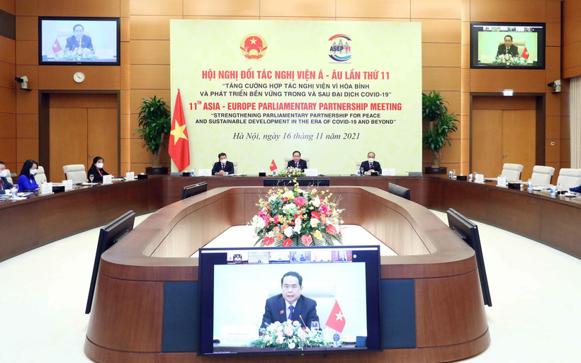 Phó Chủ tịch Thường trực Quốc hội Trần Thanh Mẫn phát biểu tại điểm cầu Hà Nội. (Ảnh: Phạm Kiên/TTXVN)