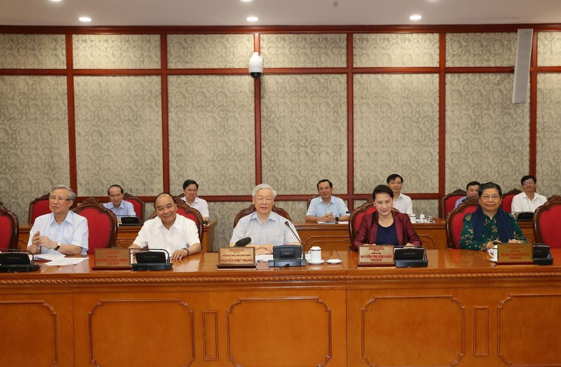 Tổng Bí thư, Chủ tịch nước Nguyễn Phú Trọng phát biểu chỉ đạo cuộc họp. (Ảnh: Trí Dũng/TTXVN)