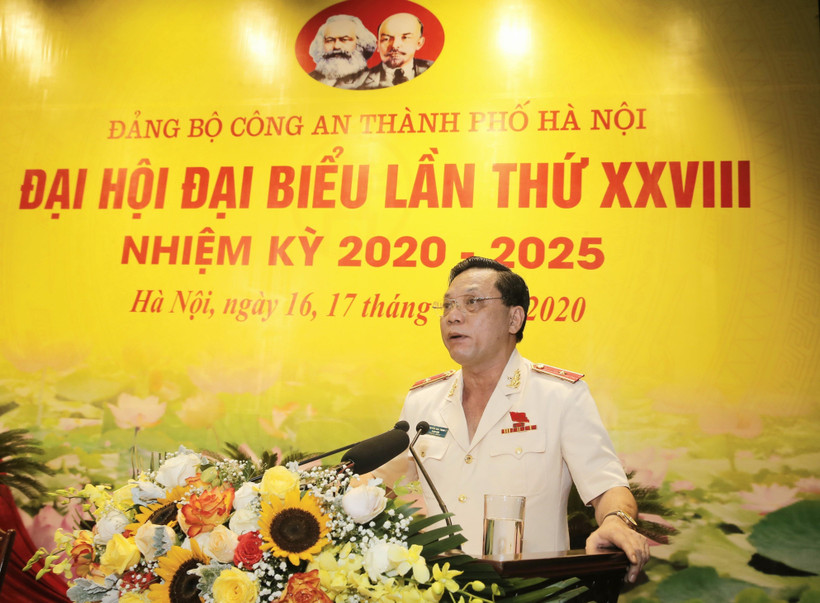 Thiếu tướng Nguyễn Hải Trung, Giám đốc Công an Hà Nội phát biểu. (Ảnh: Doãn Tấn/TTXVN)