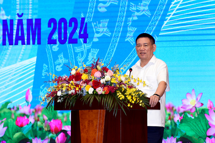 Bộ trưởng Bộ Tài chính Hồ Đức Phớc tại Hội nghị Sơ kết công tác Tài chính-Ngân sách Nhà nước 6 tháng đầu năm 2024, ngày 15/7. (Ảnh: Vietnam+)