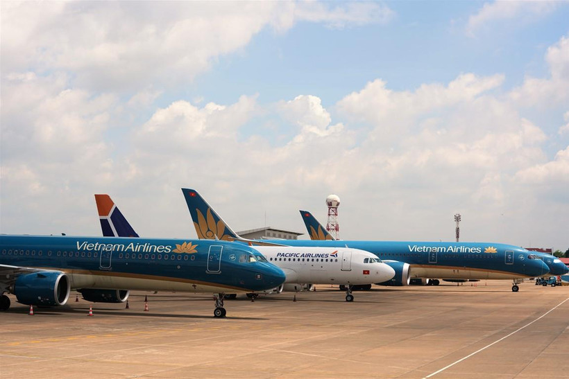 Máy bay của hai hãng hàng không Vietnam Airlines và Pacific Airlines. (Ảnh: CTV/Vietnam+)