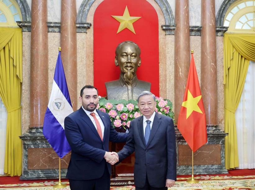 Chủ tịch nước Tô Lâm tiếp Đại sứ Nicaragua Mario José Armengol Campos. (Ảnh: Nhan Sáng/TTXVN)