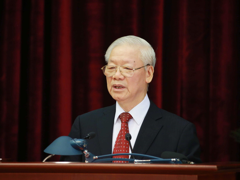 Tổng Bí thư Nguyễn Phú Trọng phát biểu bế mạc hội nghị. (Ảnh: Phương Hoa/TTXVN)