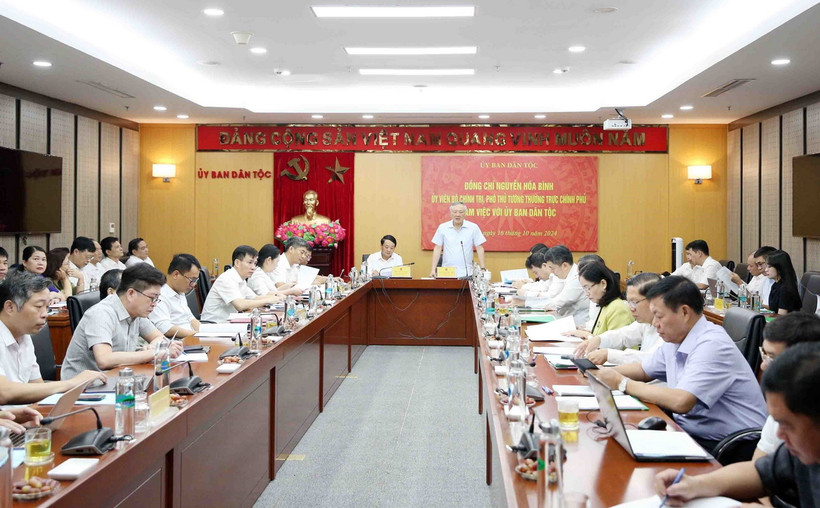 Quang cảnh buổi làm việc. (Ảnh: Phạm Kiên/TTXVN)