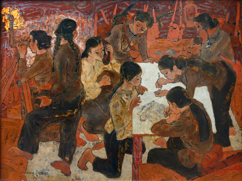 Tác phẩm Dân quân gái Ngư Thủy trưng bày tại triển lãm (Nguồn: vnfam.vn)