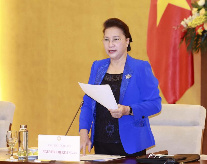 Chủ tịch Quốc hội Nguyễn Thị Kim Ngân, Chủ tịch AIPA 41 phát biểu tại phiên họp. (Ảnh: Trọng Đức/TTXVN)