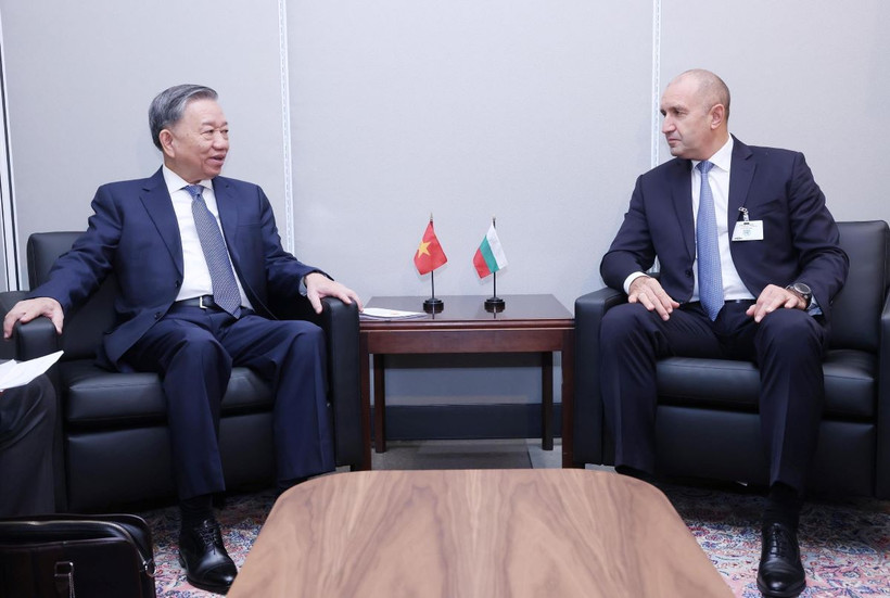 Tổng Bí thư, Chủ tịch nước Tô Lâm gặp Tổng thống Bulgaria Rumen Radev. (Ảnh: Lâm Khánh/TTXVN)