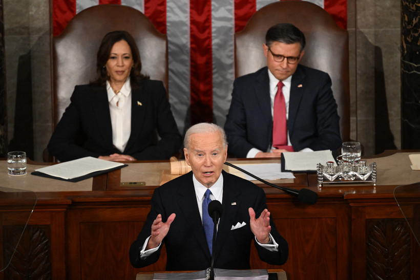 Tổng thống Mỹ Joe Biden trình bày Thông điệp liên bang. (Ảnh: AFP/TTXVN)