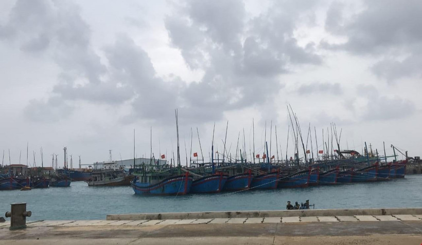 Tàu cá của ngư dân với khoảng 130 thuyền viên vào tránh trú tại âu tàu đảo Trường Sa lớn (ảnh chụp chiều 9/11). (Ảnh: TTXVN phát)