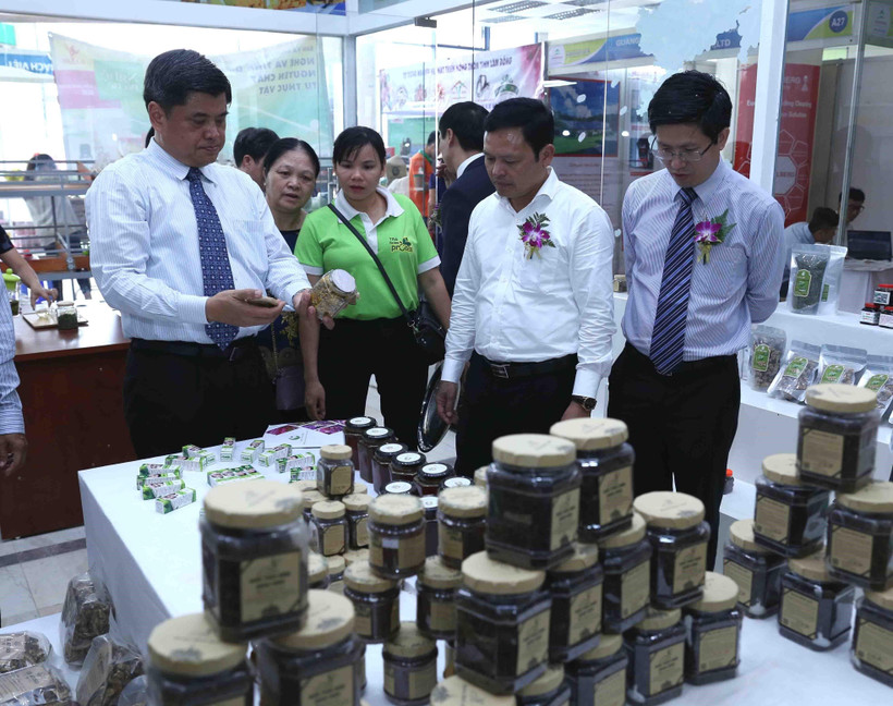 Các đại biểu tham quan gian hàng trưng bày tại hội chợ. (Ảnh: Vũ Sinh/TTXVN)