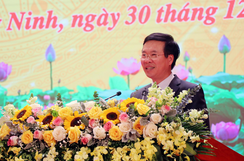 Ủy viên Bộ Chính trị, Bí thư Trung ương Đảng, Trưởng Ban Tuyên giáo Trung ương Võ Văn Thưởng phát biểu chỉ đạo hội nghị. (Ảnh: Văn Đức/TTXVN)