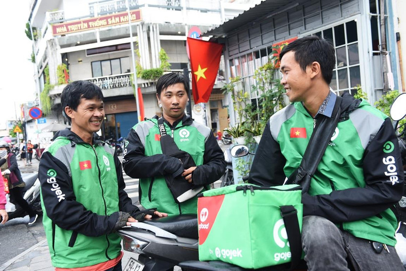 Đối tác tài xế của ứng dụng Gojek Việt Nam. (Ảnh: CTV/Vietnam+)