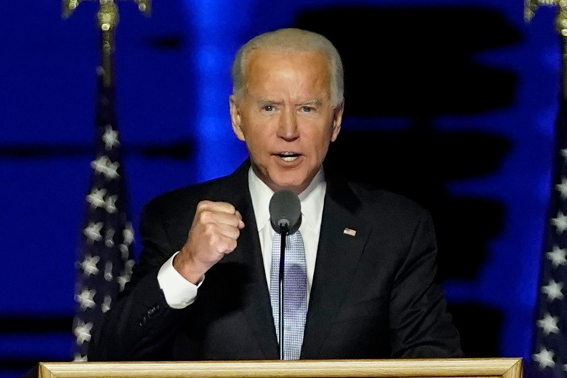 Ông Joe Biden phát biểu tại Wilmington, bang Delaware sau khi được tuyên bố giành chiến thắng trong cuộc bầu cử Tổng thống Mỹ, ngày 7/11/2020. (Ảnh: AFP/TTXVN)