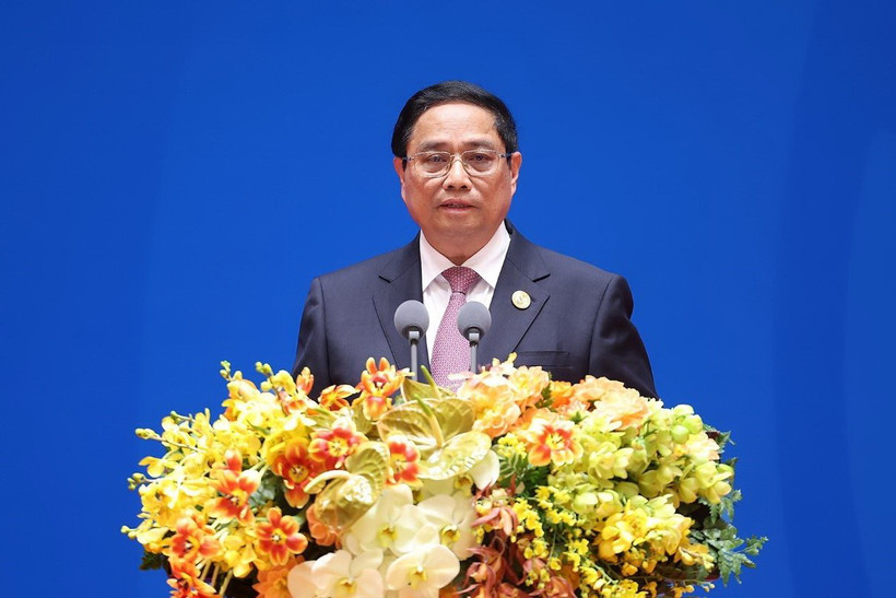 Thủ tướng Phạm Minh Chính phát biểu tại Hội nghị GMS mở rộng lần thứ 8. (Ảnh: Dương Giang/TTXVN)