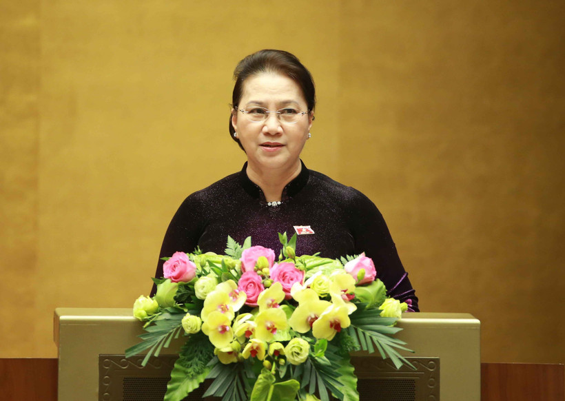 Chủ tịch Quốc hội Nguyễn Thị Kim Ngân phát biểu Bế mạc kỳ họp. (Ảnh: Doãn Tấn/TTXVN)