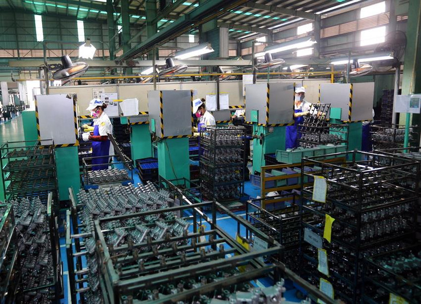 Dây chuyền sản xuất phanh của Công ty Sản xuất phanh Nissin Việt Nam, vốn đầu tư của Nhật Bản tại Vĩnh Phúc. (Ảnh minh họa: Danh Lam/TTXVN)