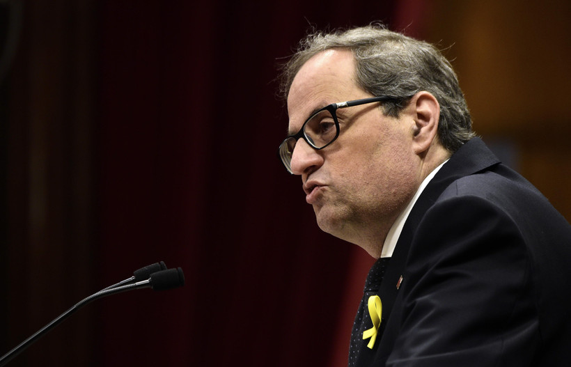 Thủ hiến vùng Catalonia Quim Torra phát biểu tại Barcelona. (Ảnh: AFP/TTXVN)