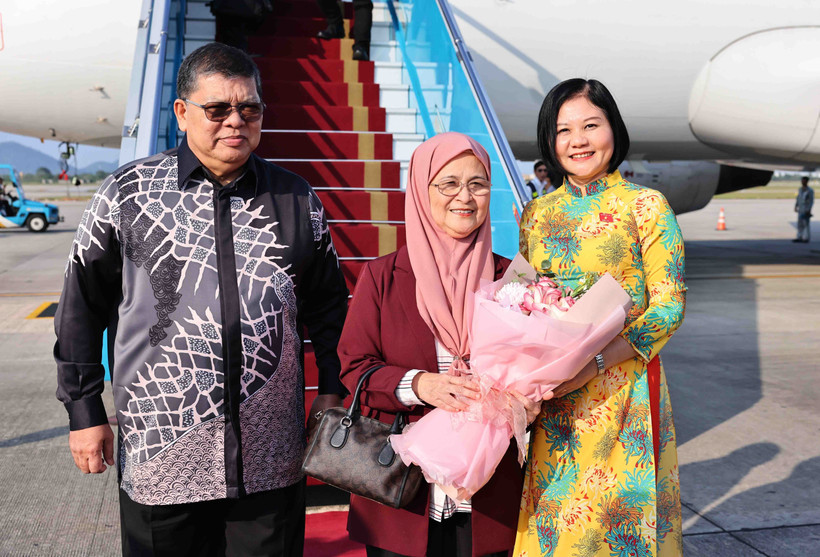 Lễ đón Chủ tịch Hạ viện Malaysia Tan Sri Dato’ Johari Bin Abdul và Phu nhân tại Sân bay quốc tế Nội Bài. (Ảnh: Minh Đức/TTXVN)