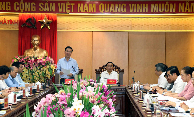 Đồng chí Võ Văn Thưởng, Trưởng Ban Tuyên giáo Trung ương phát biểu tại buổi làm việc. (Ảnh: Công Tường/TTXVN)