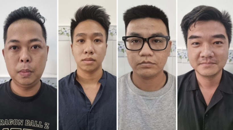 Các đối tượng Thái, Tài, Chương và Phúc (từ trái qua). (Ảnh: TTXVN phát)