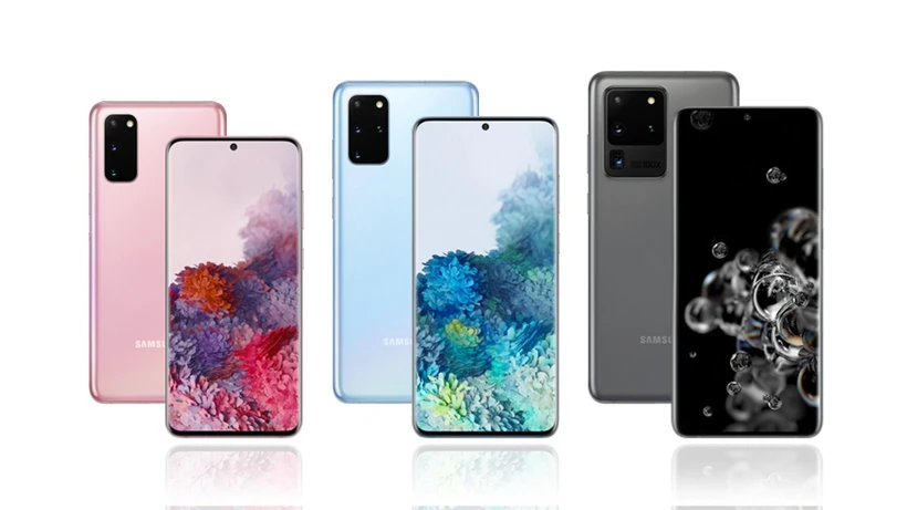 Mẫu điện thoại Galaxy S20 (trái), Galaxy S20 Plus (giữa) và Galaxy S20 Ultra của Samsung được giới thiệu ngày 11/2/2020. (Ảnh: Yonhap/TTXVN)