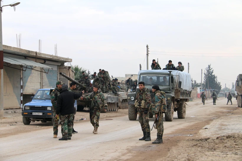 Binh sỹ Syria tại thị trấn Tal Toukan, tỉnh Idlib ngày 5/2/2020. (Ảnh: THX/TTXVN)