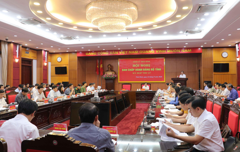 Quang cảnh Hội nghị Ban chấp hành Đảng bộ tỉnh Thái Bình Kỳ họp thứ 67. (Ảnh: Nguyễn Công Hải/TTXVN)