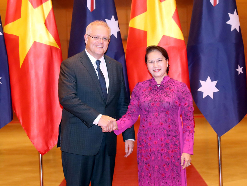 Chủ tịch Quốc hội hội kiến Thủ tướng Australia Scott Morrison. (Ảnh: Trọng Đức/TTXVN)