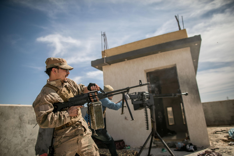 Binh sỹ Chính phủ Đoàn kết dân tộc Libya (GNA) mặt trận Ain Zara ở Tripoli ngày 13/3/2020. (Ảnh: THX/TTXVN)