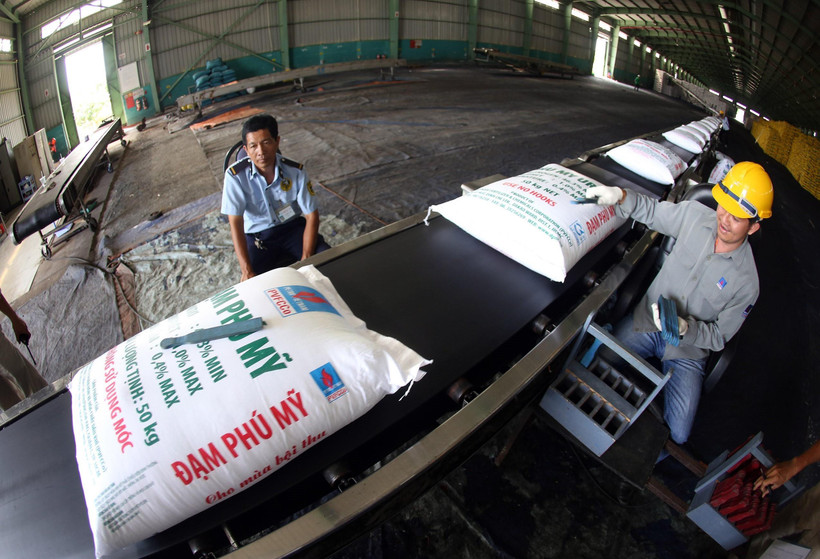 Vận chuyển đạm Phú Mỹ tại kho sản phẩm của Tổng công ty tại Cần Thơ. (Ảnh minh họa: Huy Hùng/TTXVN)