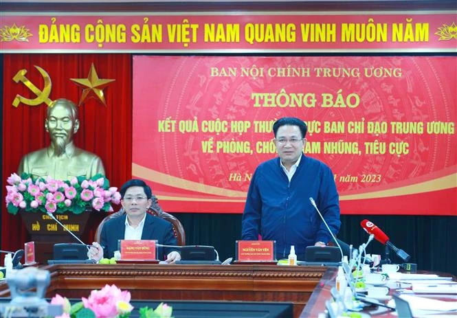 Phó Trưởng Ban Nội chính Trung ương Nguyễn Văn Yên phát biểu. (Ảnh: Phương Hoa/TTXVN)