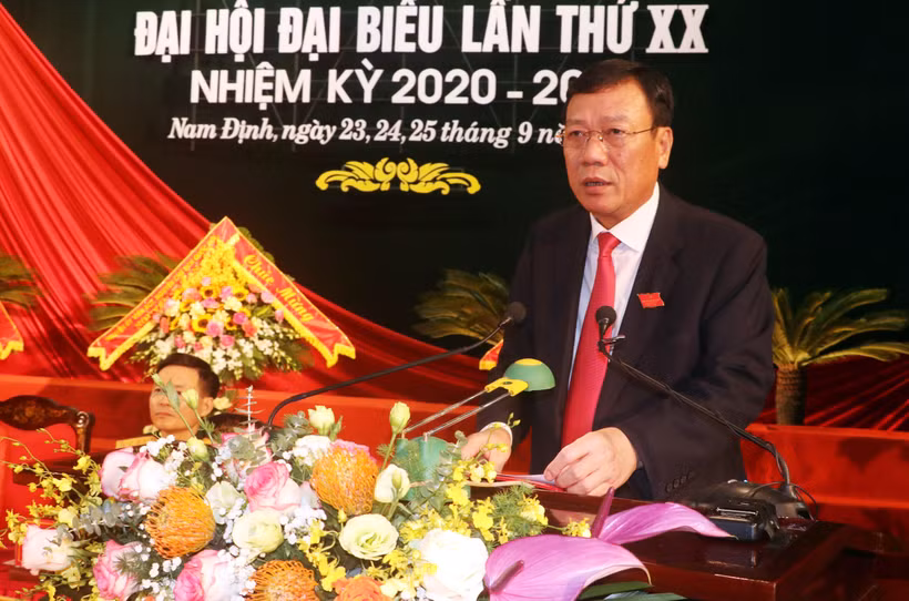 Bí thư Tỉnh ủy Nam Định Đoàn Hồng Phong tại Đại hội đại biểu Đảng bộ tỉnh Nam Định tháng 9/2020. (Ảnh: Văn Đạt/TTXVN)