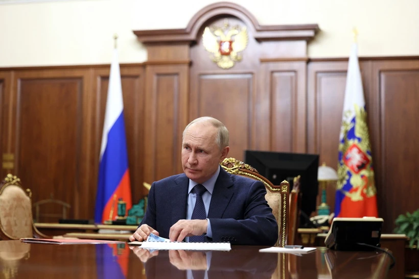 Tổng thống Nga Vladimir Putin tham dự một cuộc họp ở Moskva, ngày 28/12/2023. (Ảnh: AFP/TTXVN)