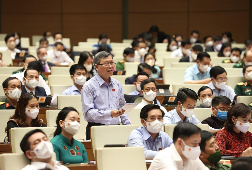 Đại biểu Quốc hội tỉnh Kon Tum Tô Văn Tám phát biểu. (Ảnh: Dương Giang-TTXVN) 