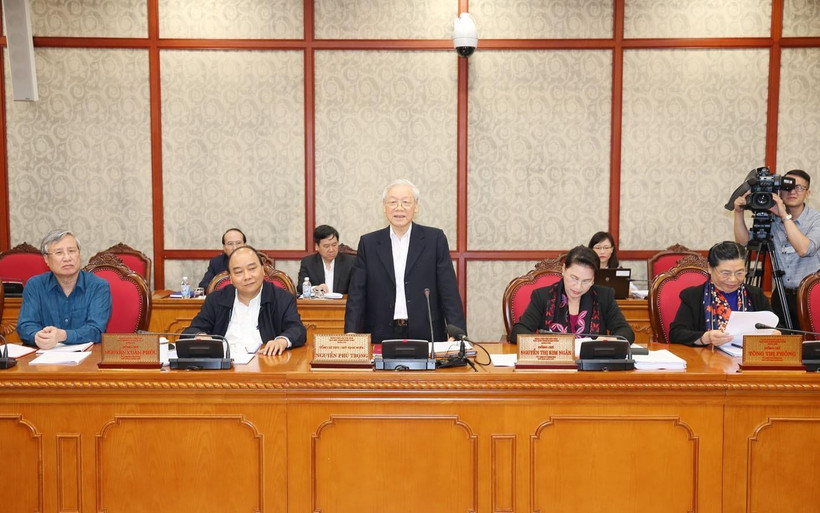 Tổng Bí thư, Chủ tịch nước Nguyễn Phú Trọng phát biểu chỉ đạo cuộc họp. (Ảnh: Trí Dũng/TTXVN)