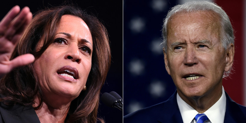 Cựu Phó Tổng thống Mỹ Joe Biden (phải) và Thượng nghị sĩ Kamala Harris. (Ảnh: AFP/TTXVN)