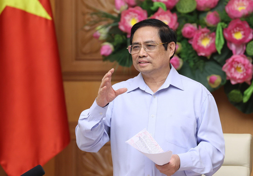 Thủ tướng Phạm Minh Chính phát biểu kết luận buổi làm việc. (Ảnh: Dương Giang/TTXVN)