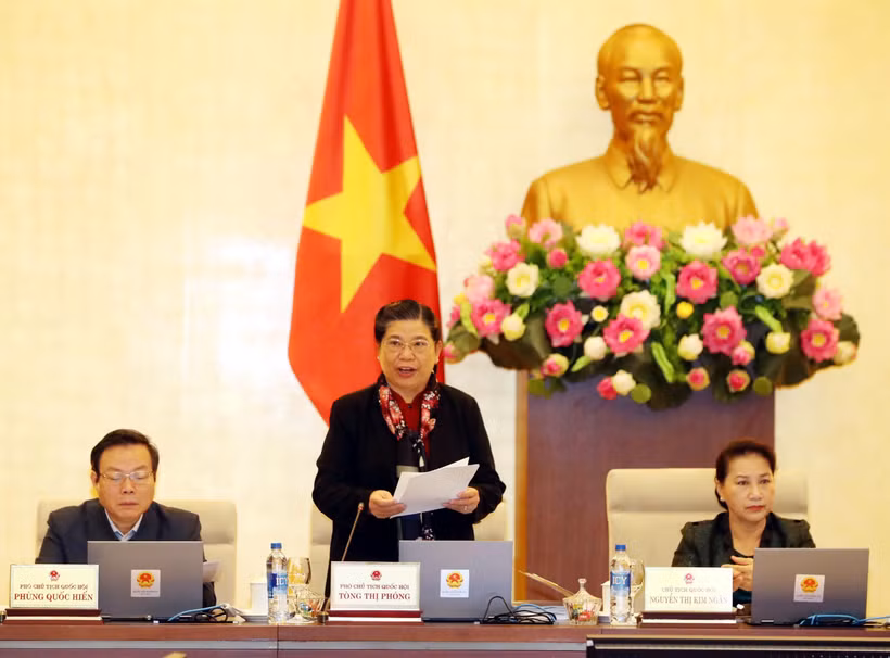Phó Chủ tịch Thường trực Quốc hội Tòng Thị Phóng chủ trì phiên họp. (Ảnh: Trọng Đức/TTXVN) 
